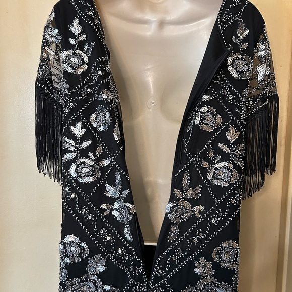 Babeyond 1920’s Full Length Black and Silver Flapper Dress size XL - Picture 12 of 14